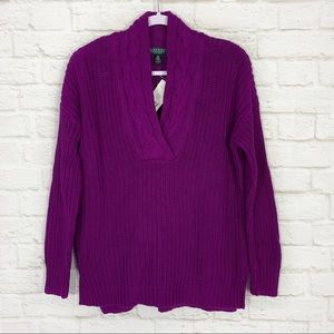 Lauren Ralph Lauren Purple Mixed Knit Sweater NWT